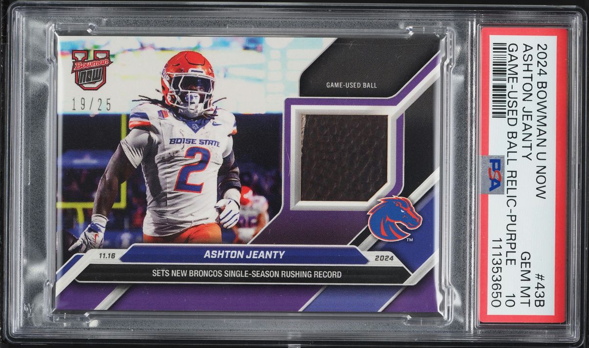 2024 Bowman U Now Game-Used Ball Relic-Purple Ashton Jeanty ROOKIE PATCH /25 #43B PSA 10 GEM