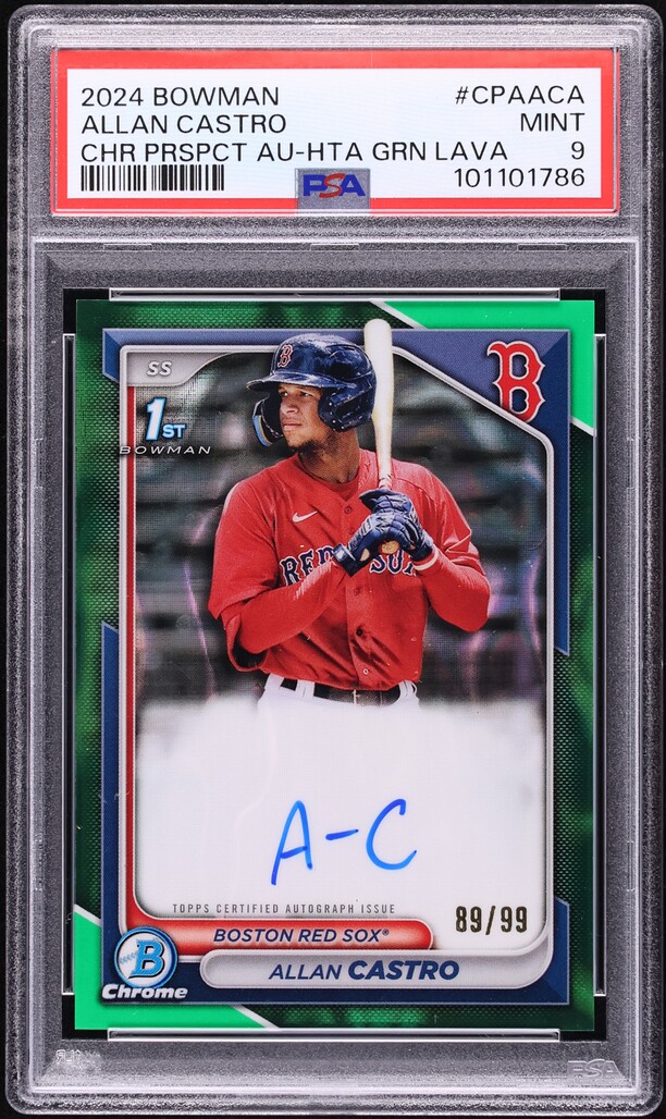 2024 Bowman Chrome HTA Green Lava Allan Castro PROSPECT AUTO /99 #CPAACA PSA 9 MINT