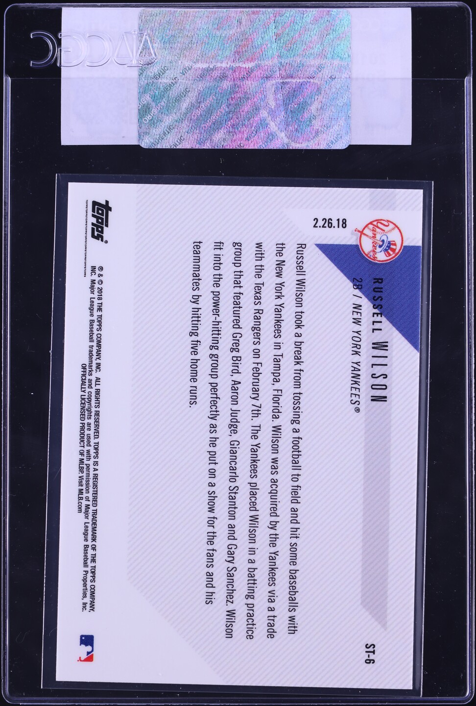 2018 Topps Now Spring Training Russell Wilson #ST-6 CGC AUTH