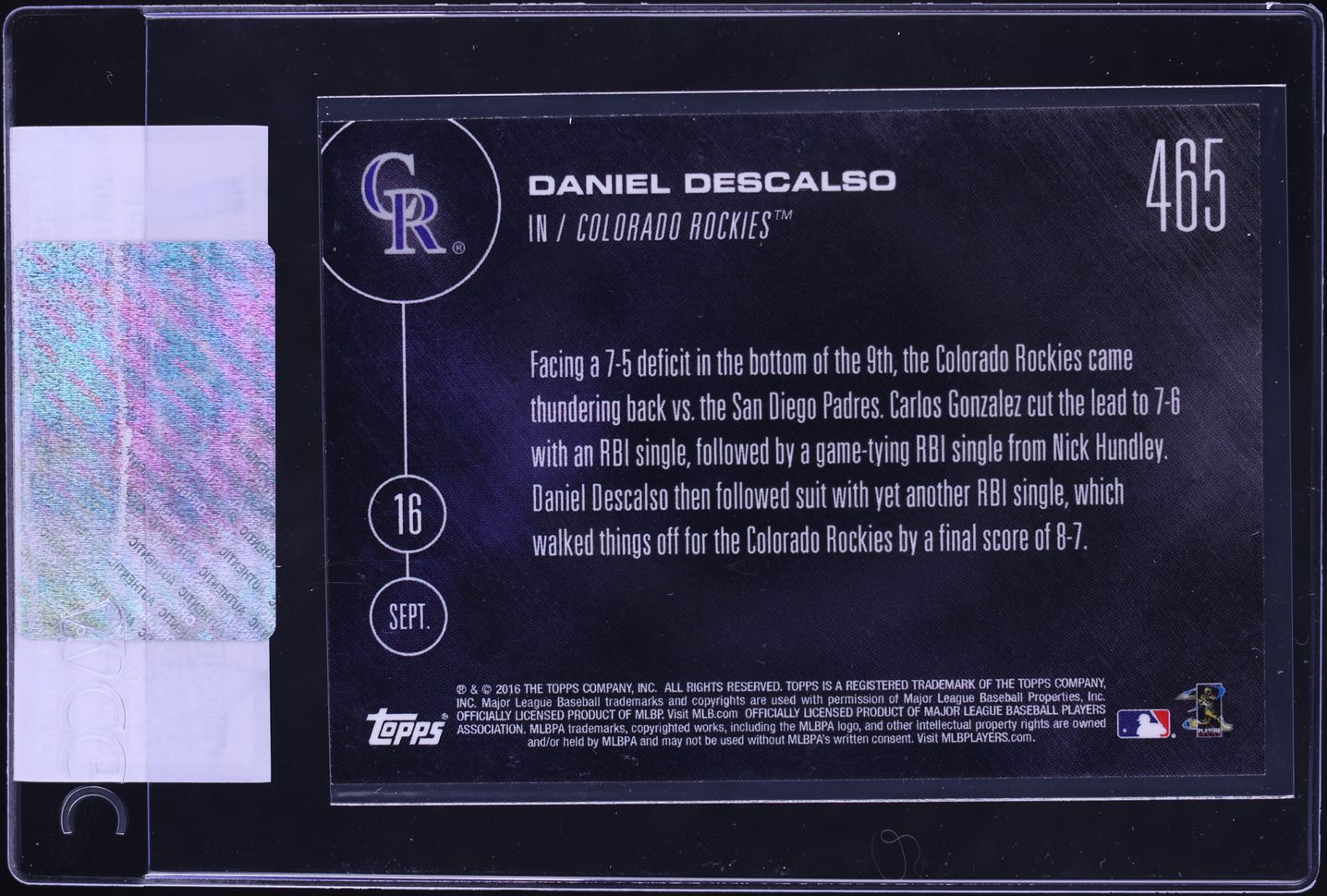 2016 Topps Now Daniel Descalso #465 CGC AUTH