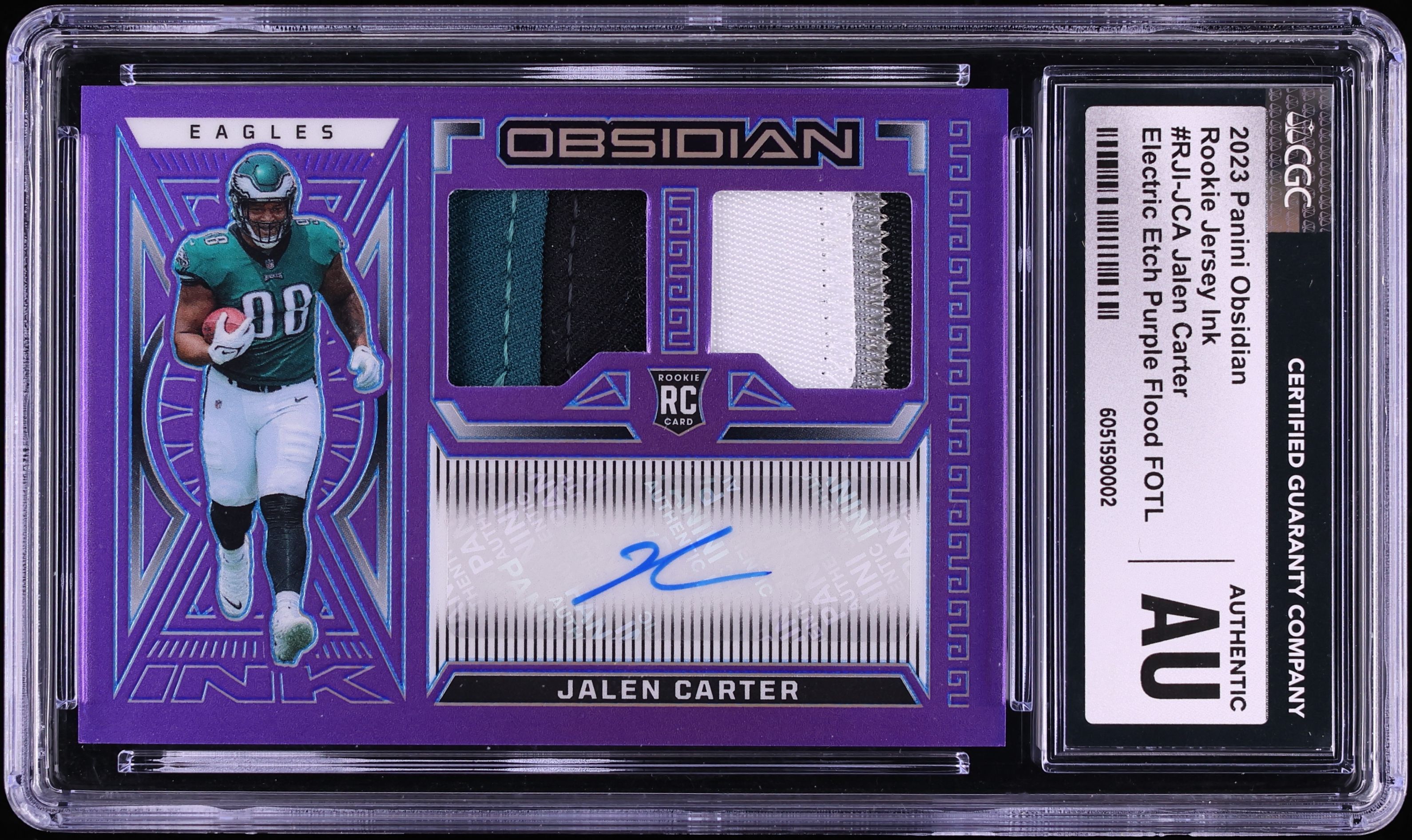 2023 Panini Obsidian Electric Etch Purple Flood FOTL Jalen Carter