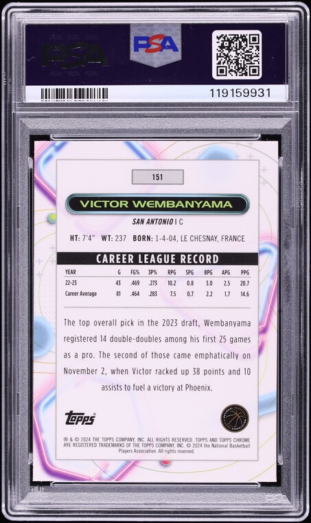 2023 Topps Chrome Cosmic Victor Wembanyama ROOKIE #151 PSA 10 GEM MINT