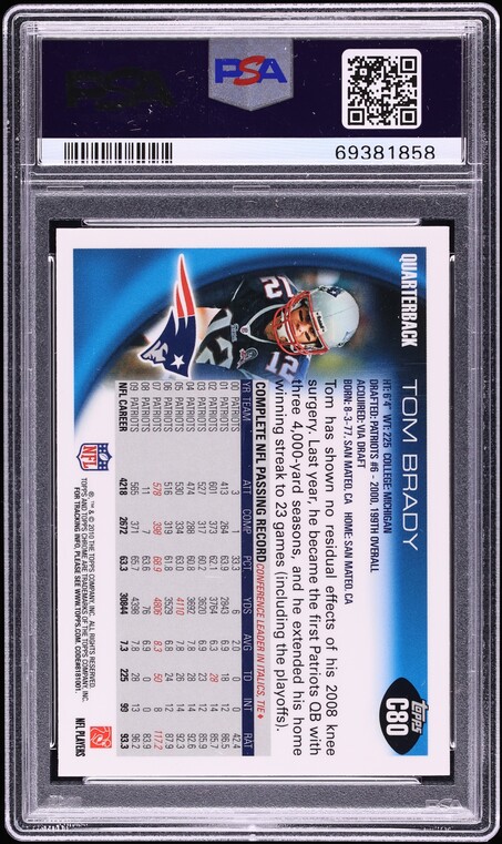 2010 Topps Chrome Tom Brady #C80 PSA 9 MINT