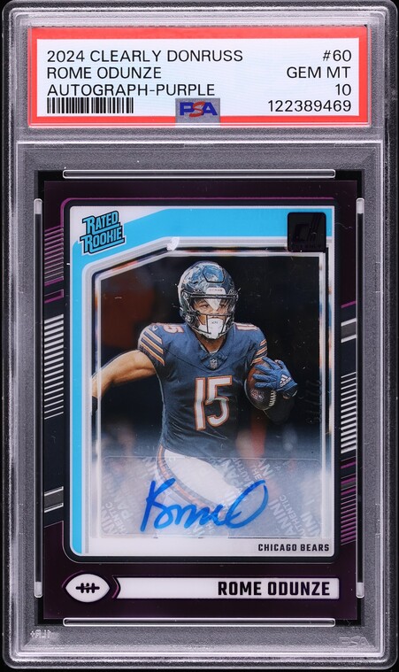 2024 Panini Clearly Donruss Purple Rome Odunze ROOKIE AUTO #60 PSA 10 GEM MINT