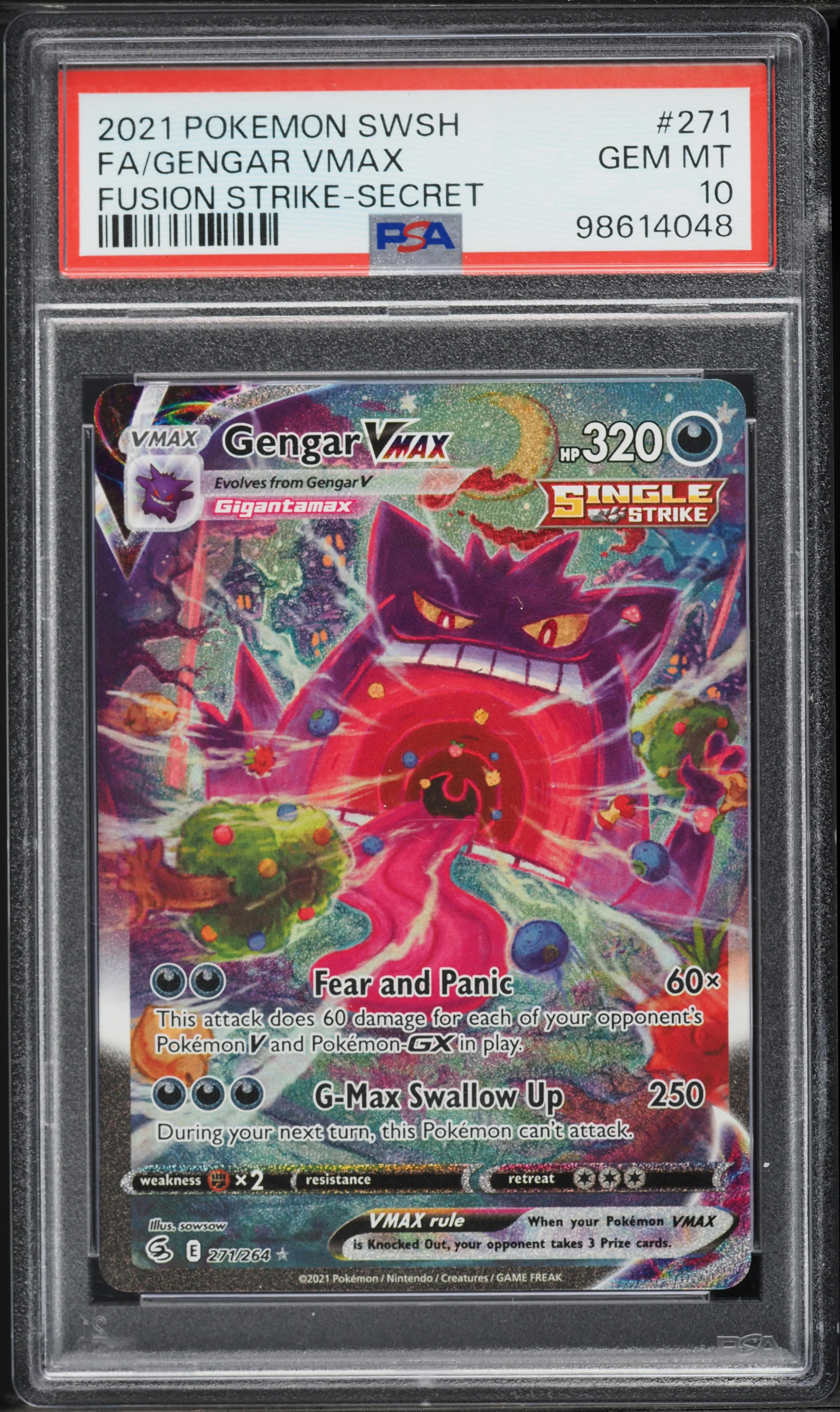 2021 Pokemon Sword & Shield Fusion Strike Alt Art Gengar VMAX #271