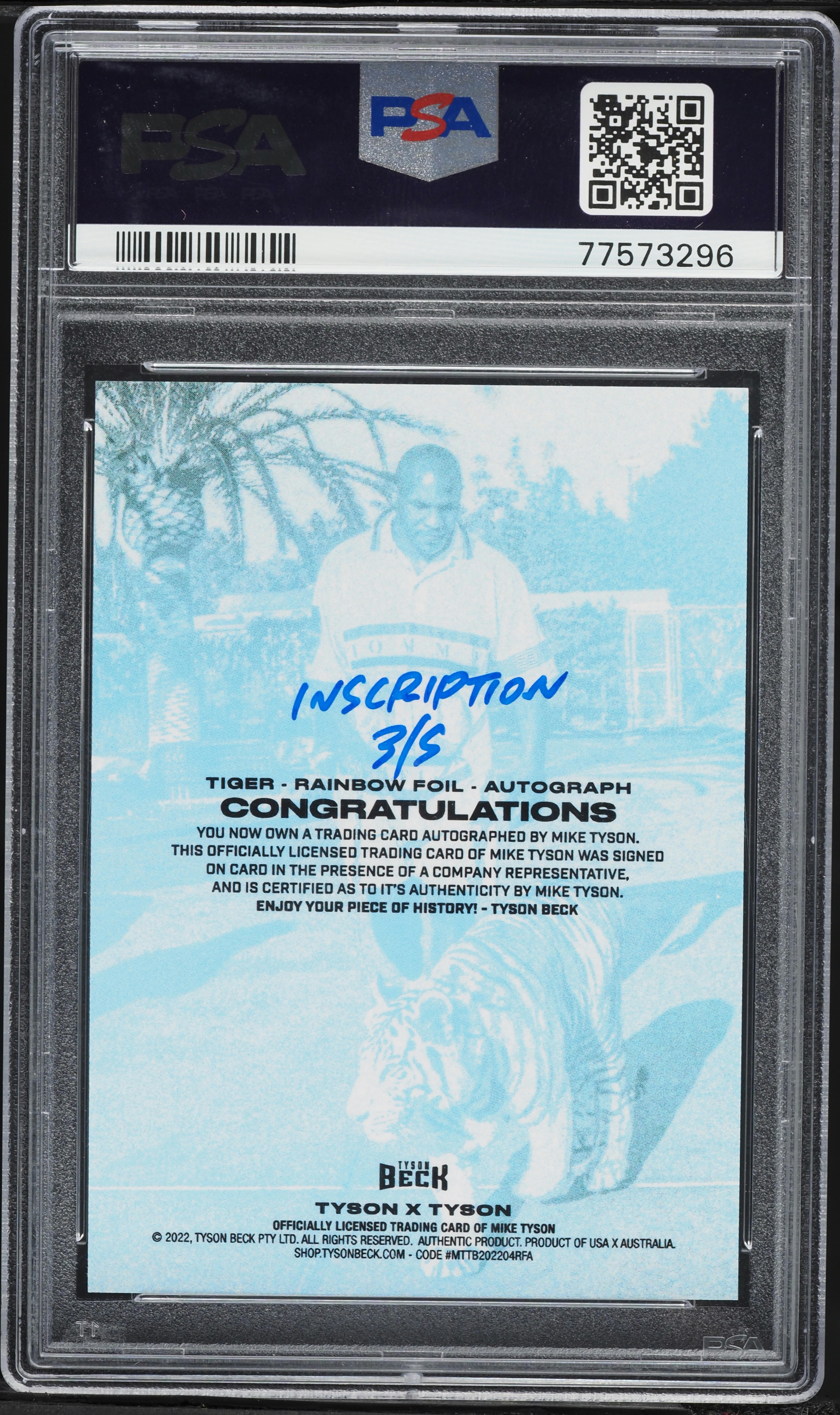 2023 Tyson X Beck Tiger Inscription Rainbow FL Mike Tyson AUTO /5