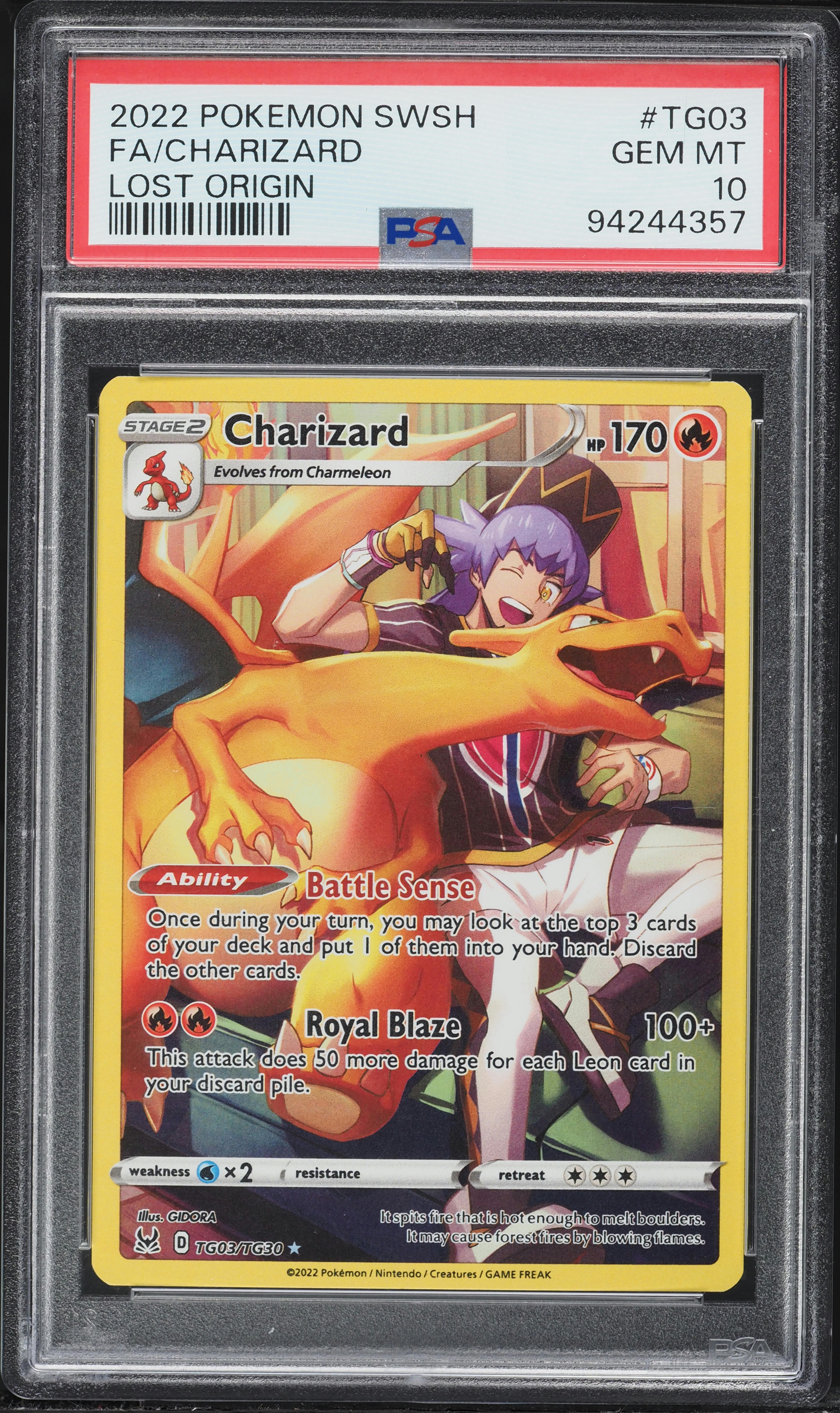 2022 Pokemon Sword & Shield Lost Origin CHR Charizard #TG03 PSA 10