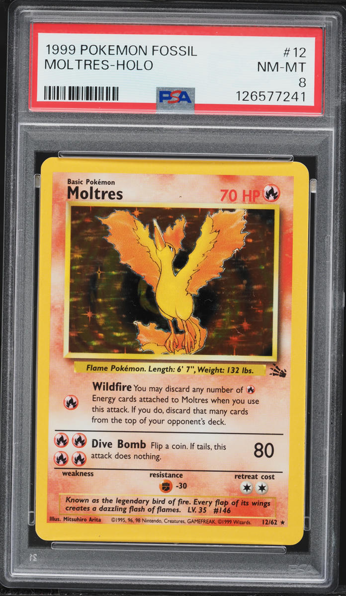 1999 Pokemon Fossil Holo Moltres #12 PSA 8 NM-MT