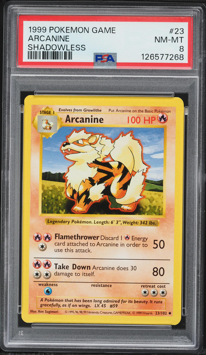 1999 Pokemon Base Set Shadowless Arcanine #23 PSA 8 NM-MT