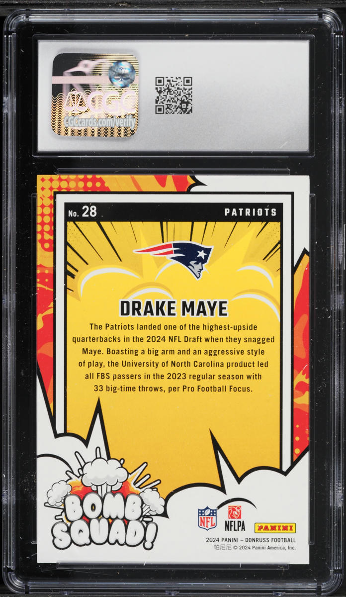 2024 Donruss Bomb Squad! Drake Maye ROOKIE #28 CGC 10 GEM MINT