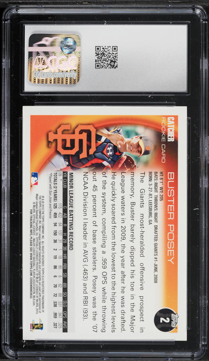2010 Topps Buster Posey ROOKIE #2 CGC 10 GEM MINT