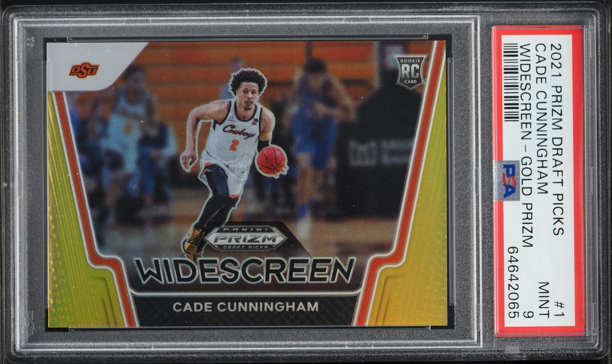 2021 Panini Prizm Draft Picks Widescreen Gold Cade Cunningham ROOKIE 1/10 #1 PSA 9 MINT