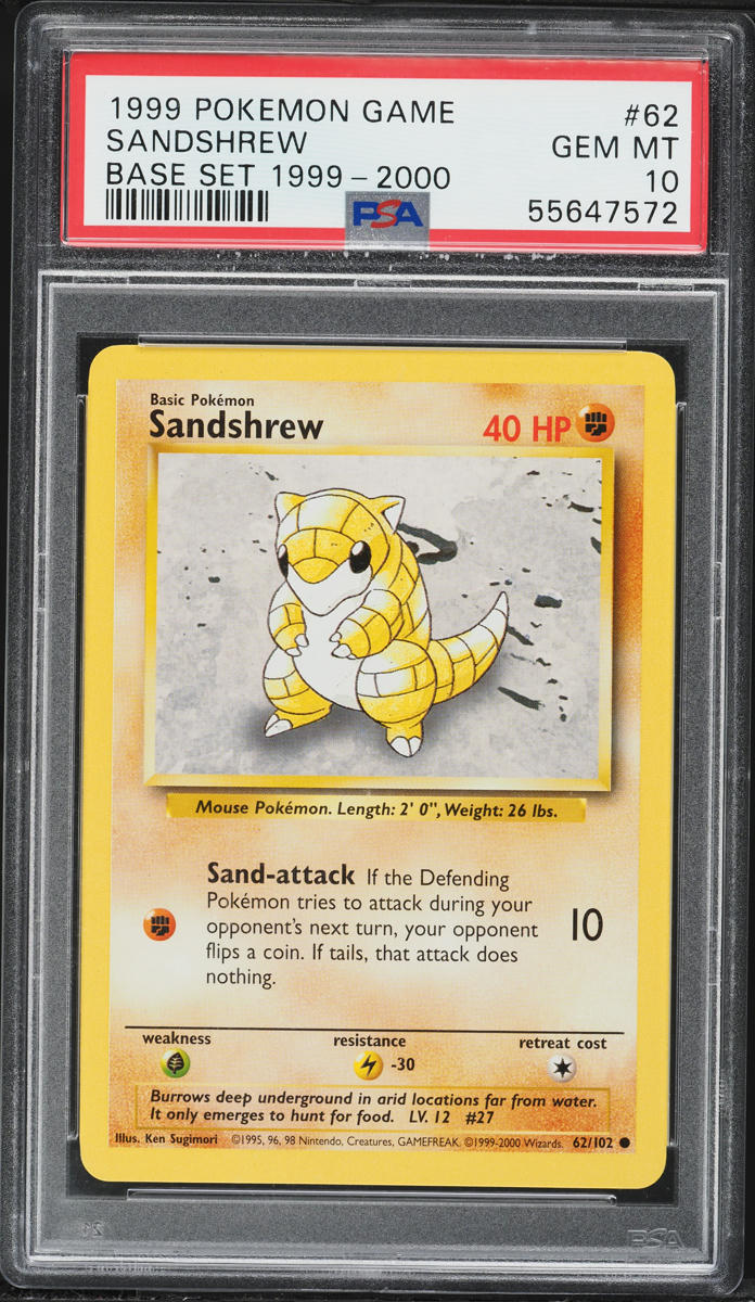 1999 Pokemon Base Set Sandshrew #62 PSA 10 GEM MINT