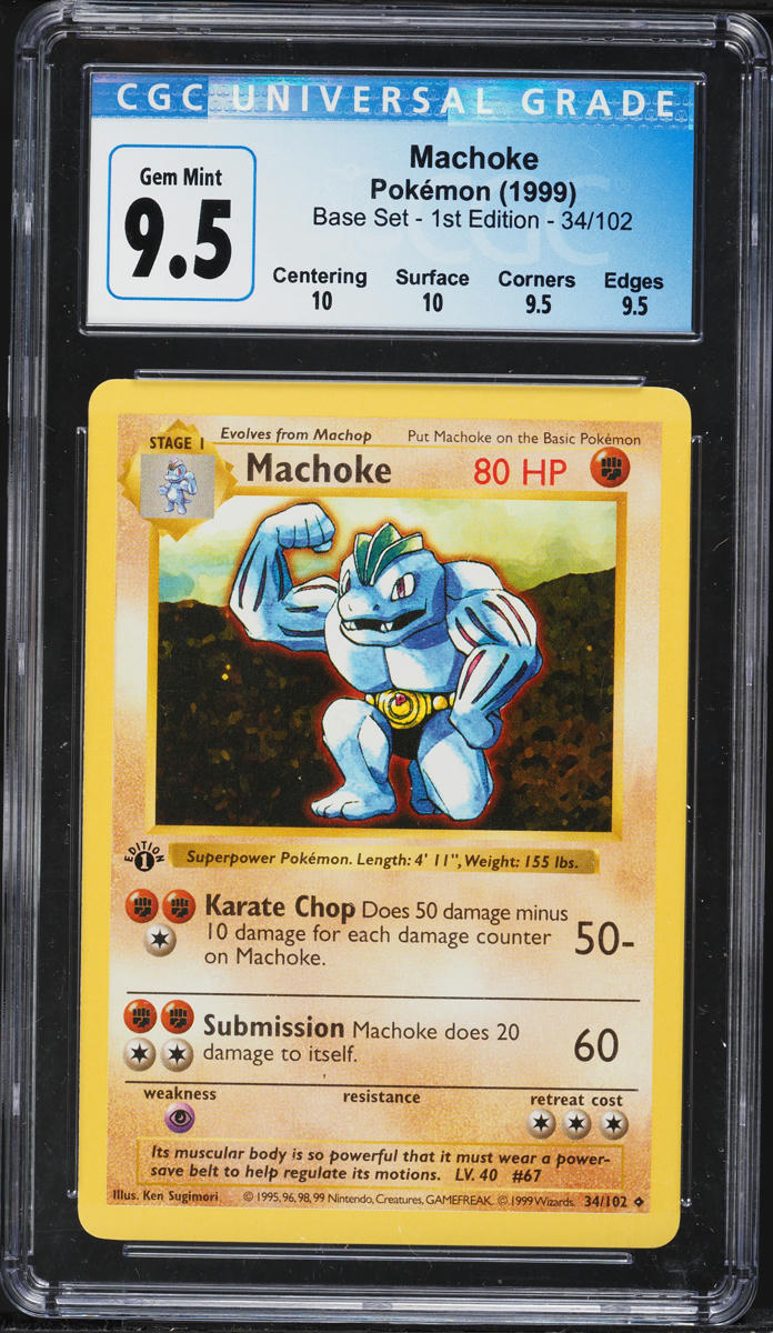 1999 Pokemon Base Set Shadowless 1st Edition Holo Machoke #34 CGC 10 GEM MINT