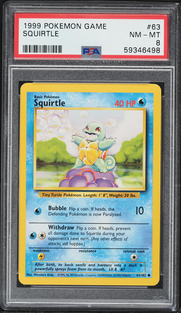 1999 Pokemon Base Set Squirtle #63 PSA 8 NM-MT