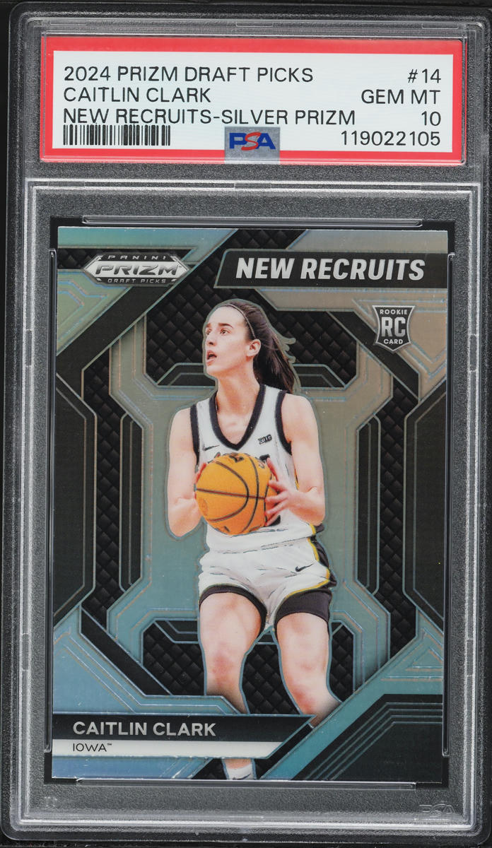 2024 Panini Prizm Draft Picks New Recruits Silver Caitlin Clark ROOKIE #14 PSA 10 GEM MINT