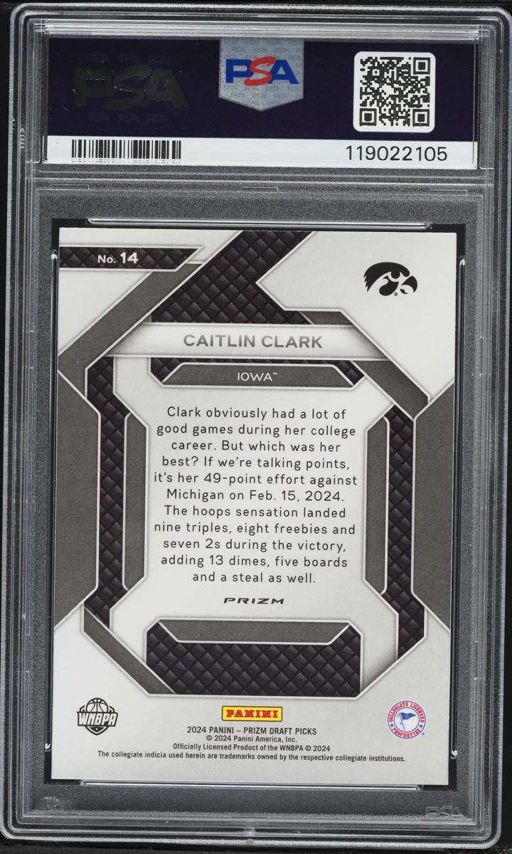 2024 Panini Prizm Draft Picks New Recruits Silver Caitlin Clark ROOKIE #14 PSA 10 GEM MINT