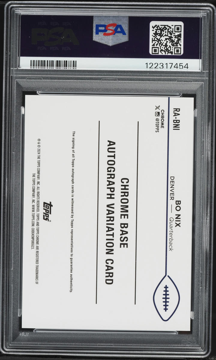 2024 Topps Chrome Blue Refractor Bo Nix ROOKIE AUTO /150 #RA-BNI PSA 10 GEM MINT