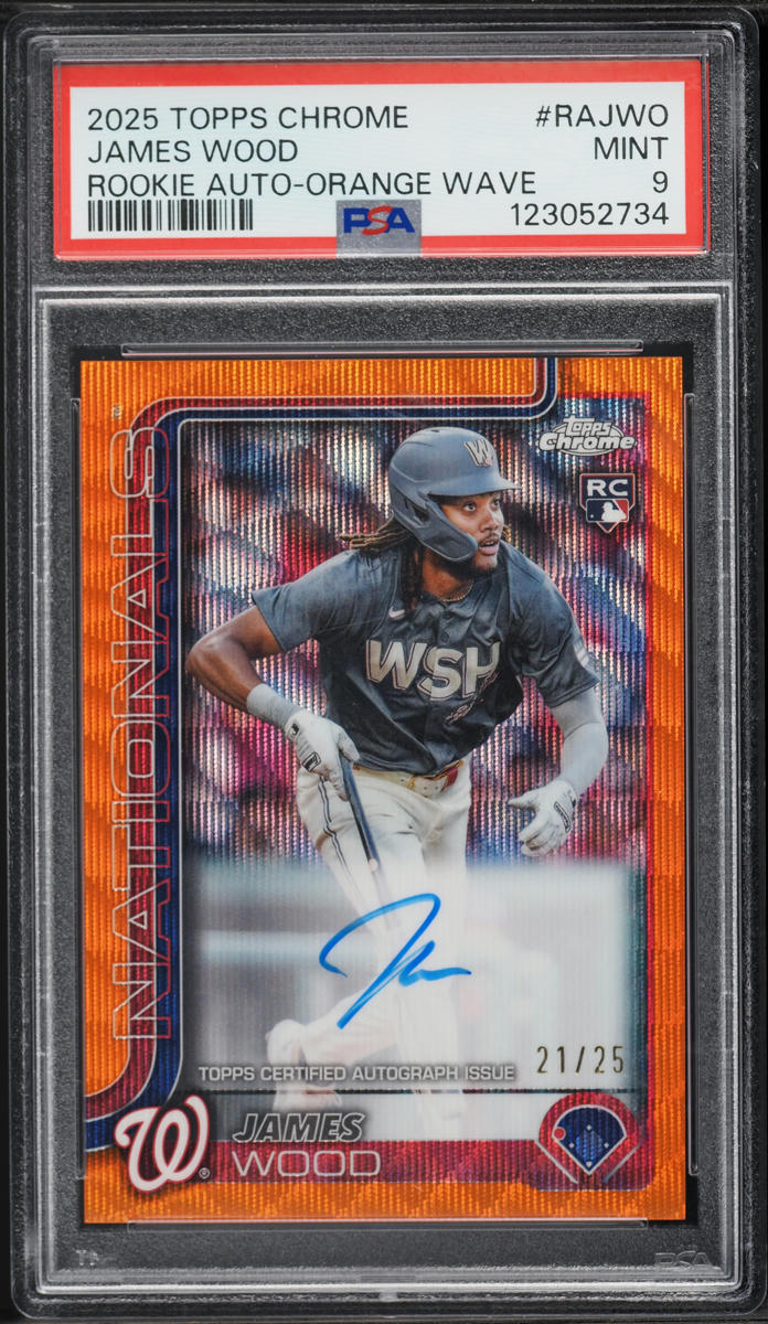 2025 Topps Chrome Orange Wave James Wood ROOKIE AUTO /25 #RA-JWO PSA 9 MINT