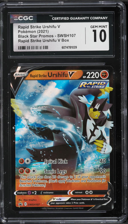 2021 Pokemon Black Star Promo V Box Full Art Rapid Strike Urshifu V #SWSH107 CGC 10