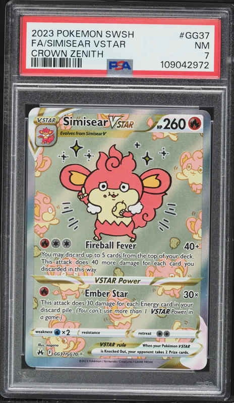 2023 Pokemon Sword & Shield Crown Zenith Alt Art Simisear VSTAR #GG37 PSA 7 NRMT