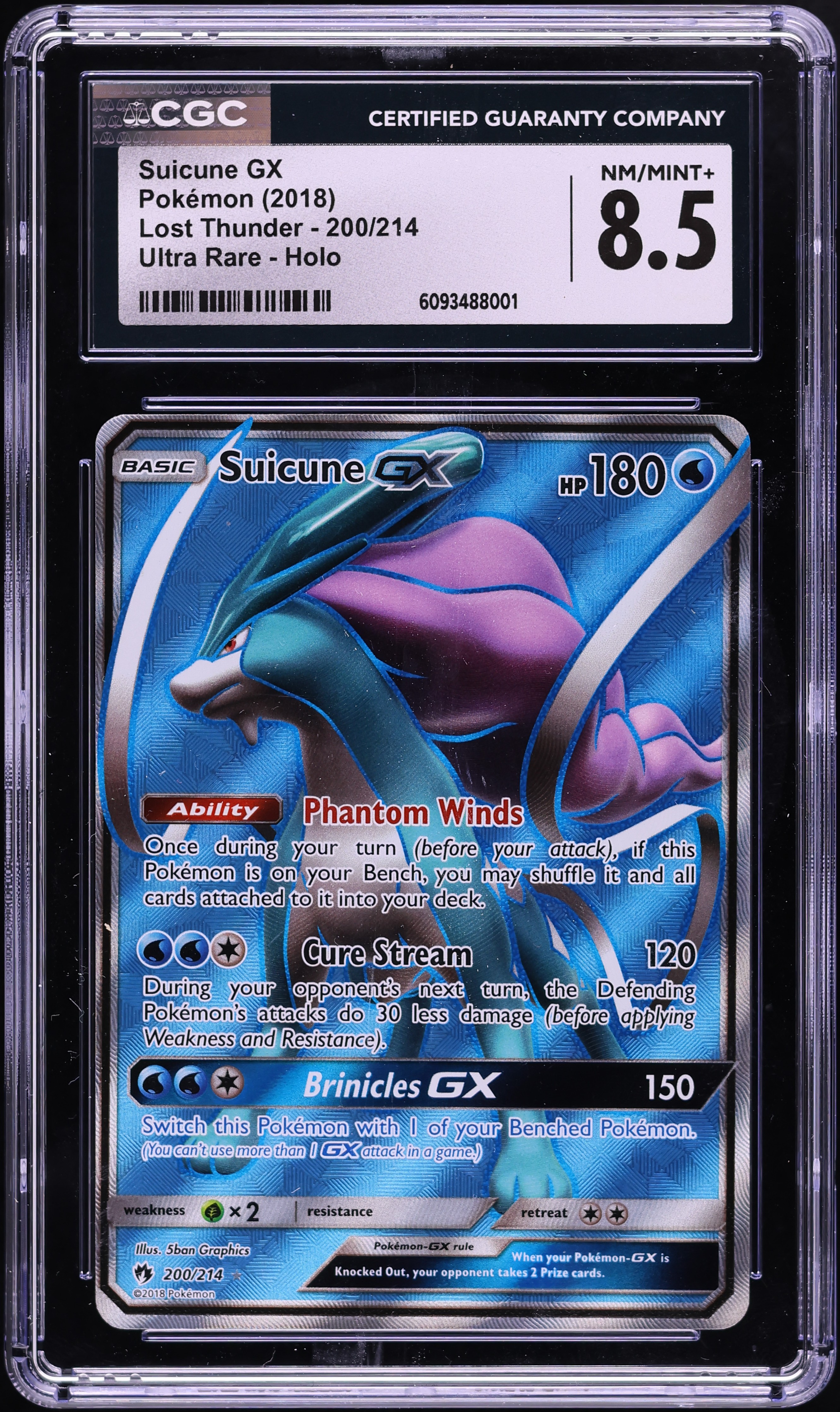 2018 Pokemon Sun & Moon Lost Thunder Full Art Suicune GX #200 CGC