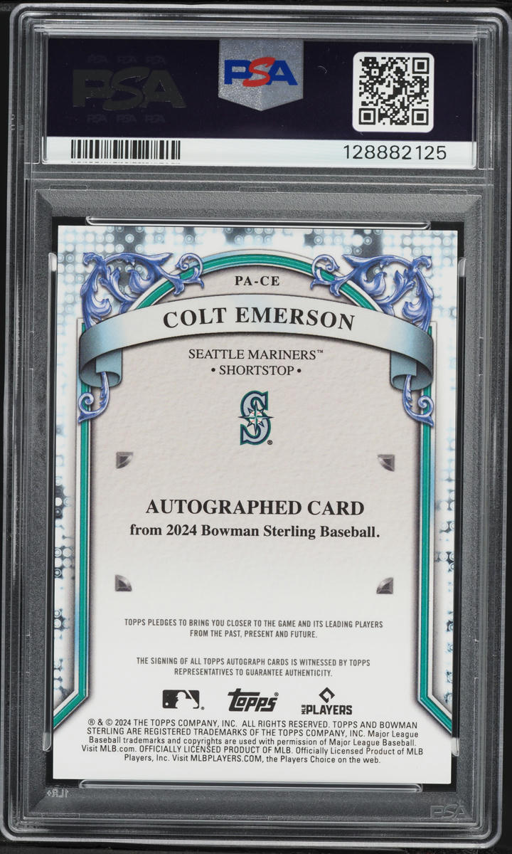 2024 Bowman Sterling Silver Refractor Colt Emerson PROSPECT AUTO /100 #PACE PSA 10 GEM MINT