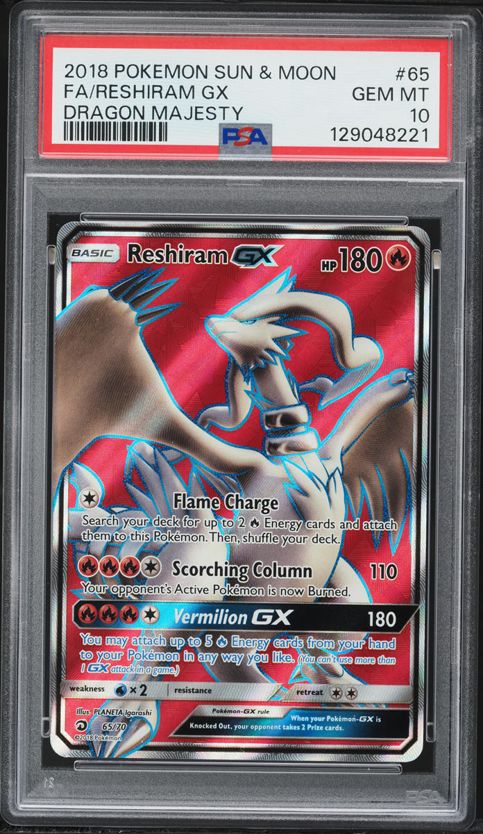 2018 Pokemon Sun & Moon Dragon Majesty Full Art Reshiram GX #65 PSA 10 GEM MINT