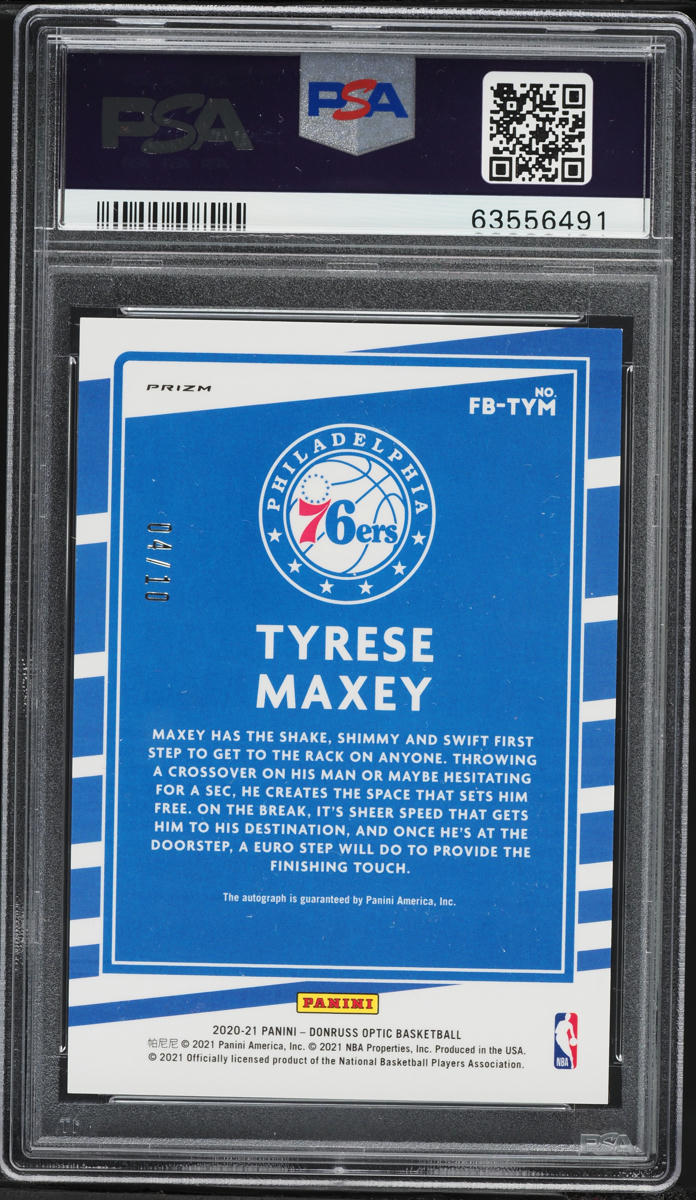 2020 Donruss Optic Fast Break Gold Prizm Tyrese Maxey ROOKIE AUTO /10 #FB-TYM PSA 10 GEM MINT
