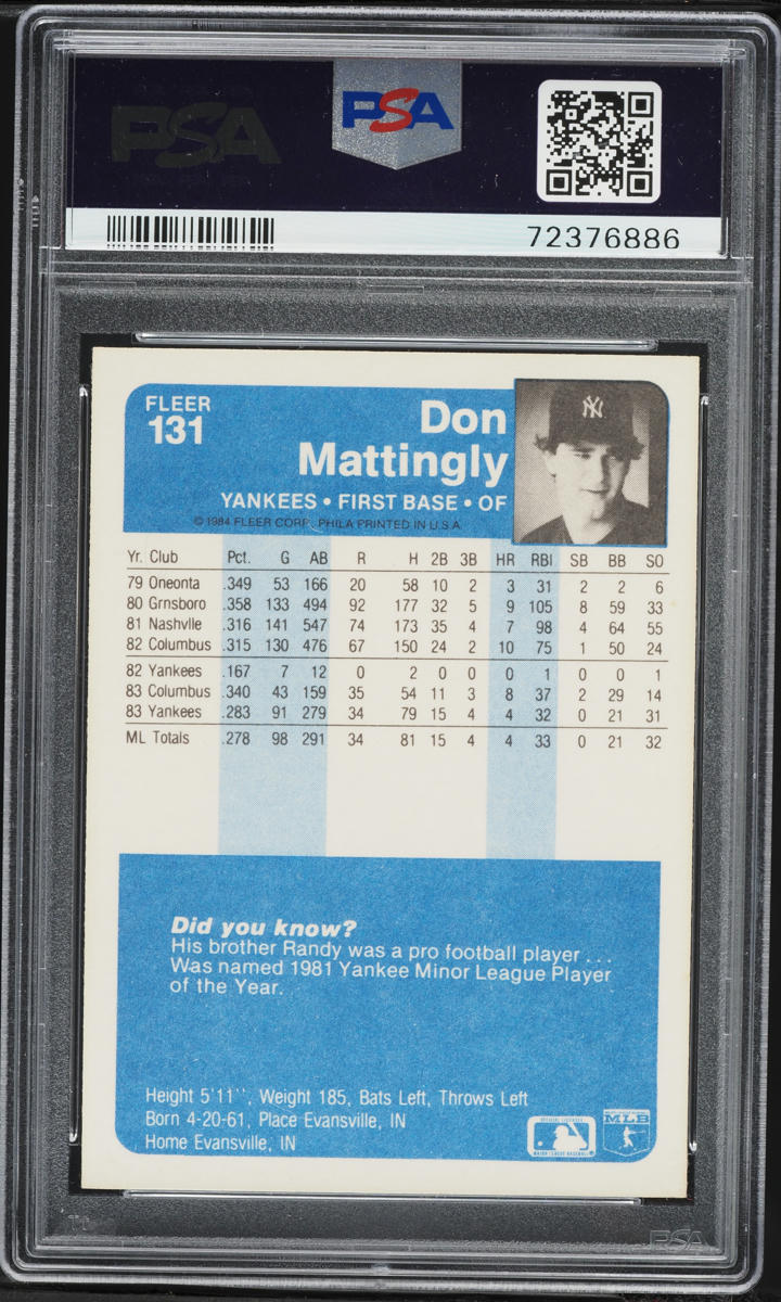 1984 Fleer Don Mattingly ROOKIE #131 PSA 7 NRMT