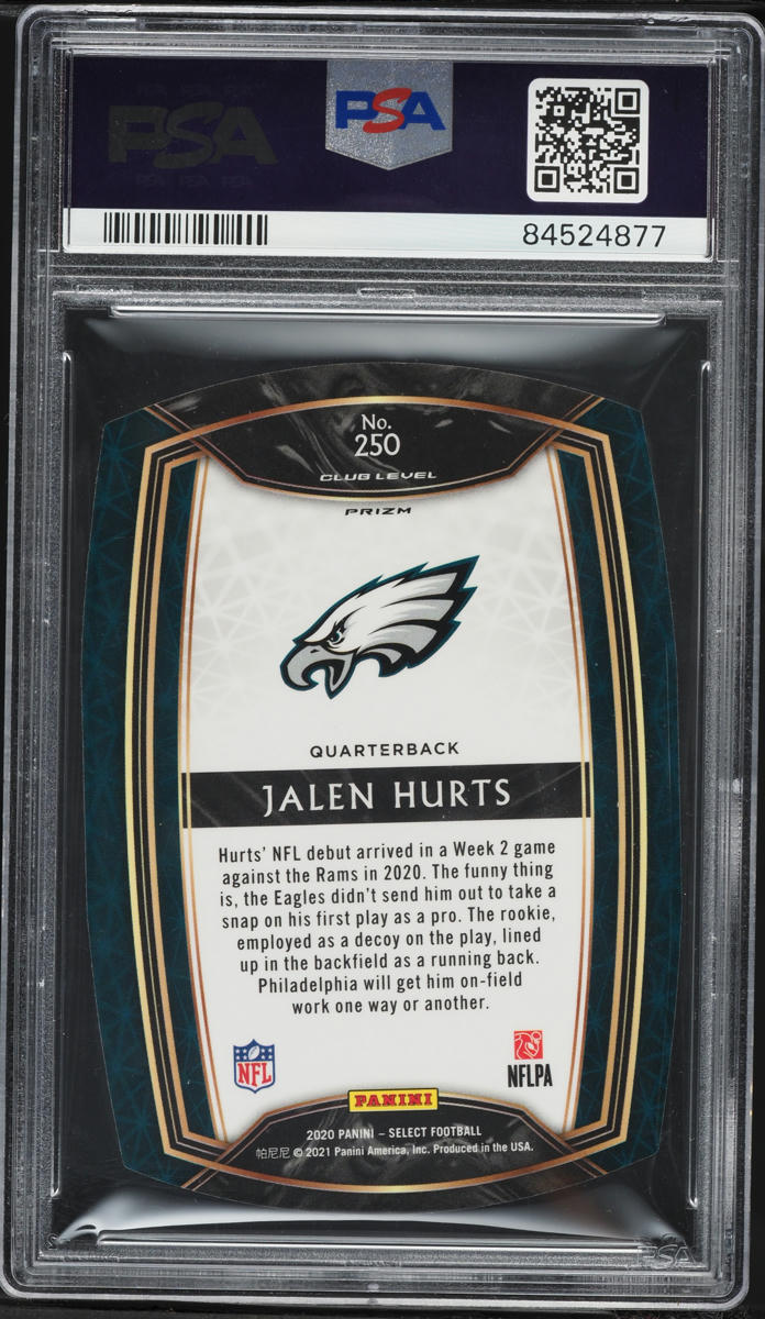 2020 Select Club Level Die-Cut Neon Green Prizm Jalen Hurts ROOKIE #250 PSA 9 MINT