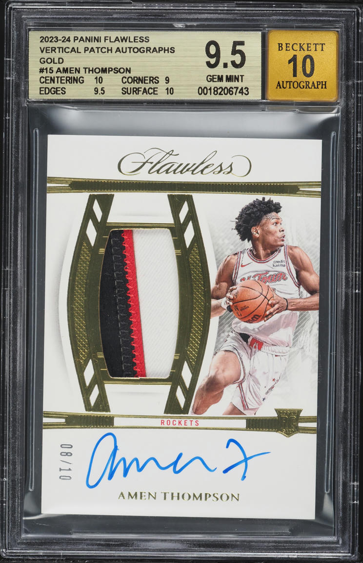 2023 Panini Flawless Vertical Gold Amen Thompson ROOKIE PATCH AUTO /10 #15 BGS 9.5 GEM MINT