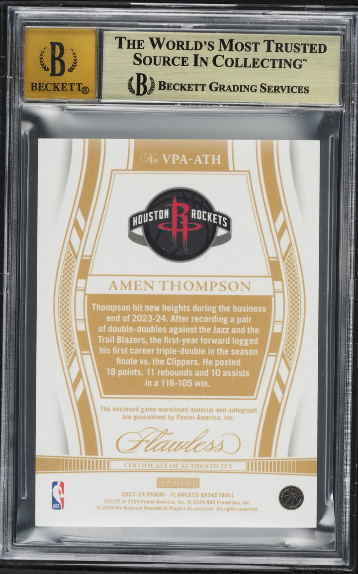 2023 Panini Flawless Vertical Gold Amen Thompson ROOKIE PATCH AUTO /10 #15 BGS 9.5 GEM MINT