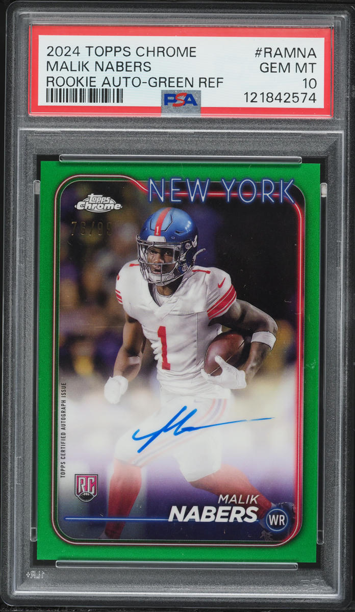 2024 Topps Chrome Green Refractor Malik Nabers ROOKIE AUTO /99 #RA-MNA PSA 10 GEM MINT