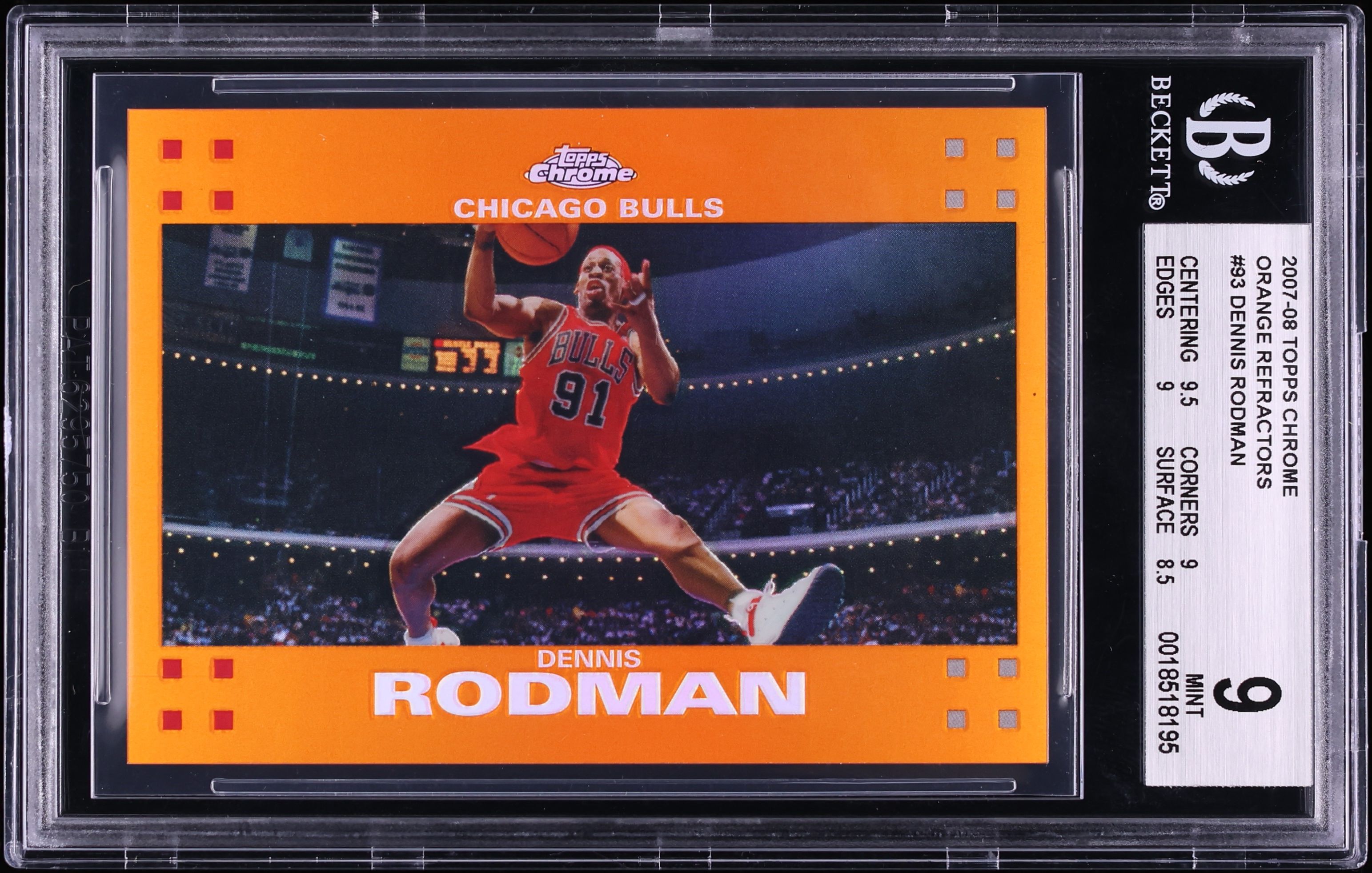 2007 Topps Chrome Refractor Orange Dennis Rodman /199 #93 BGS 9