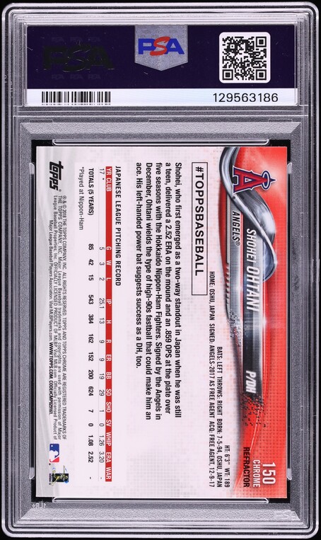 2018 Topps Chrome Pitching Xfractor Shohei Ohtani ROOKIE #150 PSA 10 GEM MINT