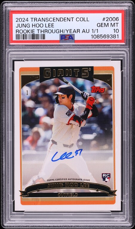 2024 Topps Transcendent Collection Through the Years Jung Hoo Lee ROOKIE AUTO 1/1 PSA 10 GEM