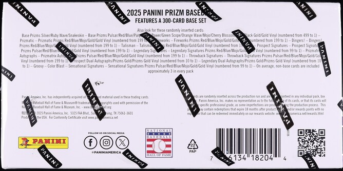 2025 Panini Prizm Baseball Sealed Hobby Box, 12ct Packs