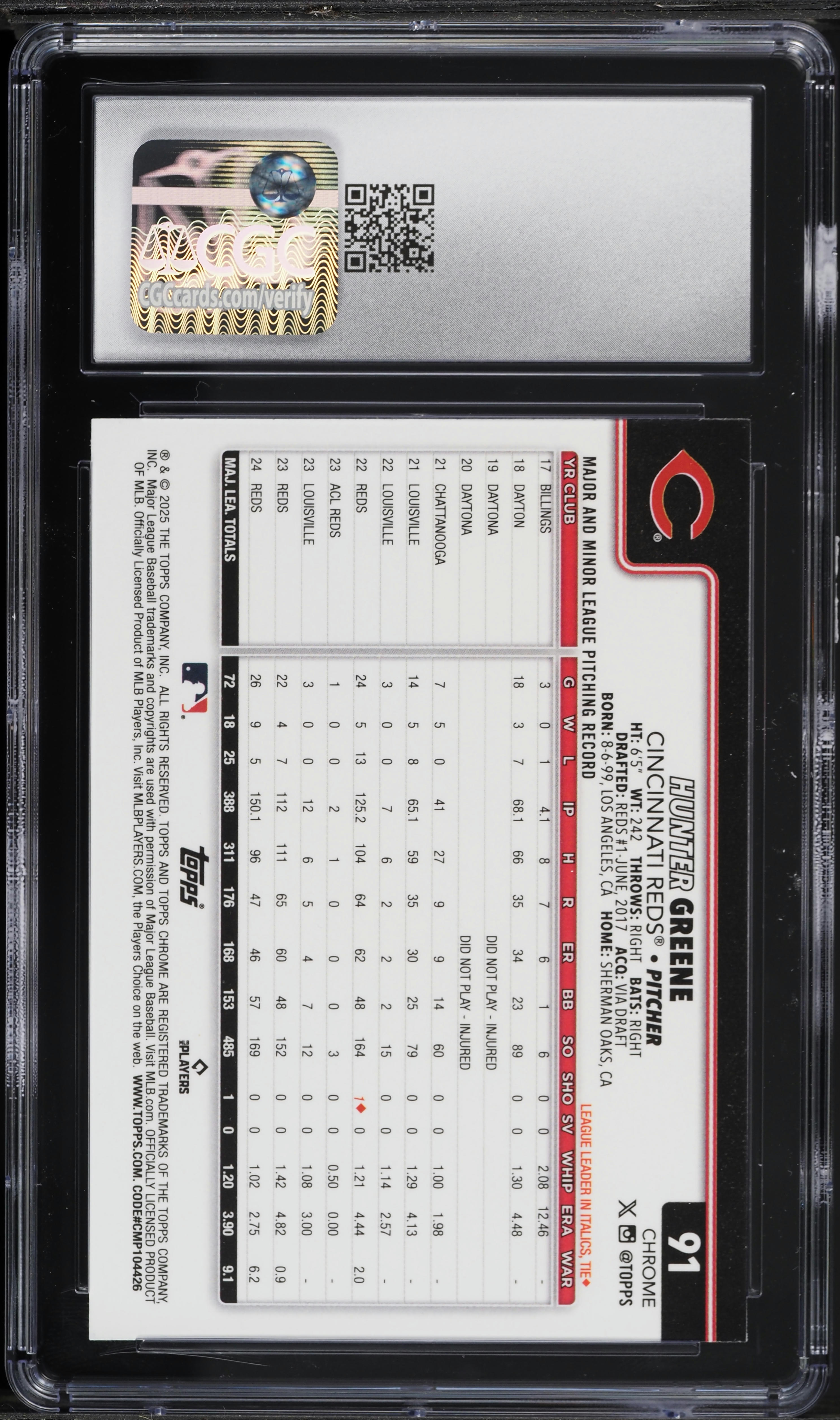 2025 Topps Chrome RayWave Refractor Hunter Greene #91 CGC 9 MINT