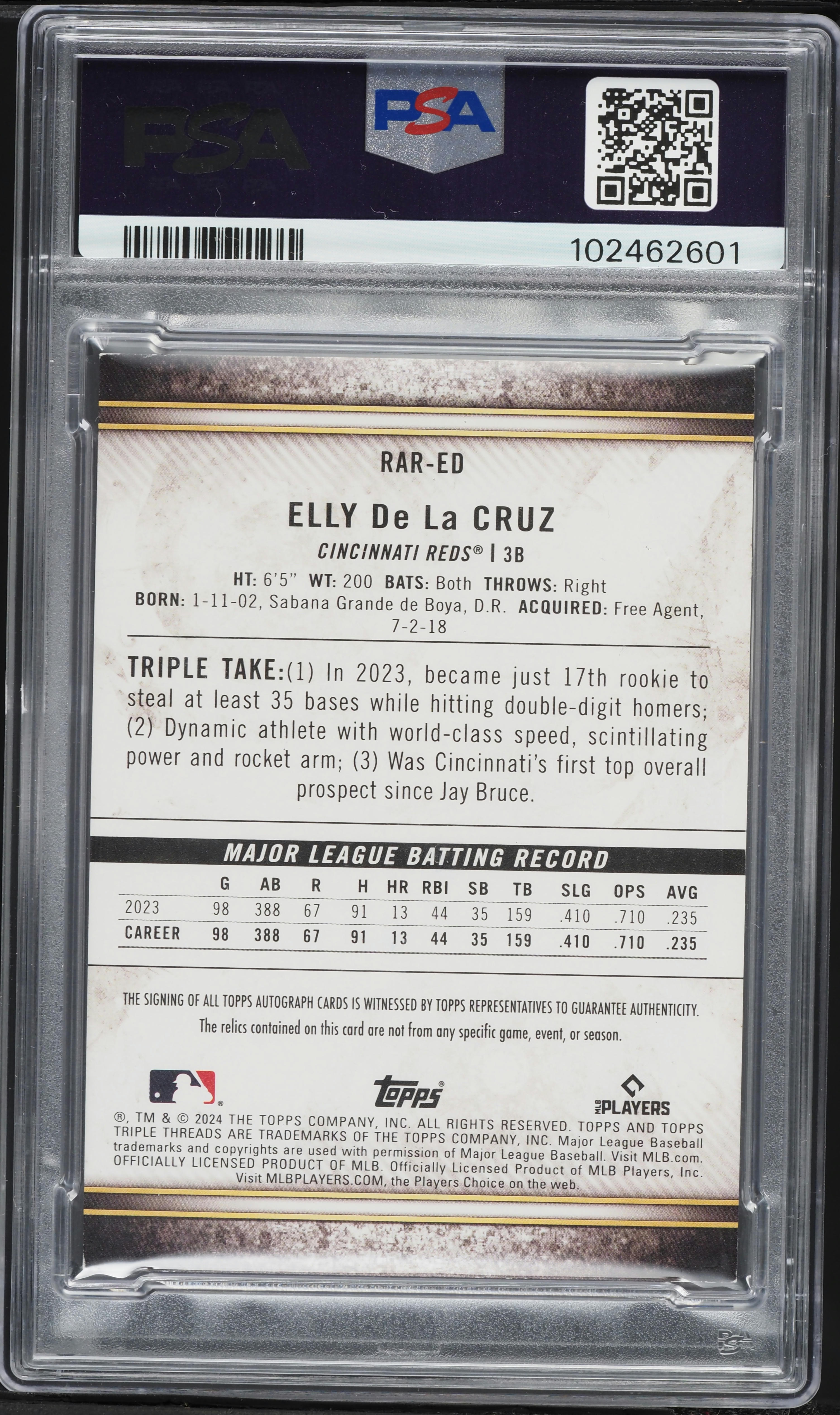 2024 Topps Triple Threads Sapphire Elly De La Cruz ROOKIE PATCH 