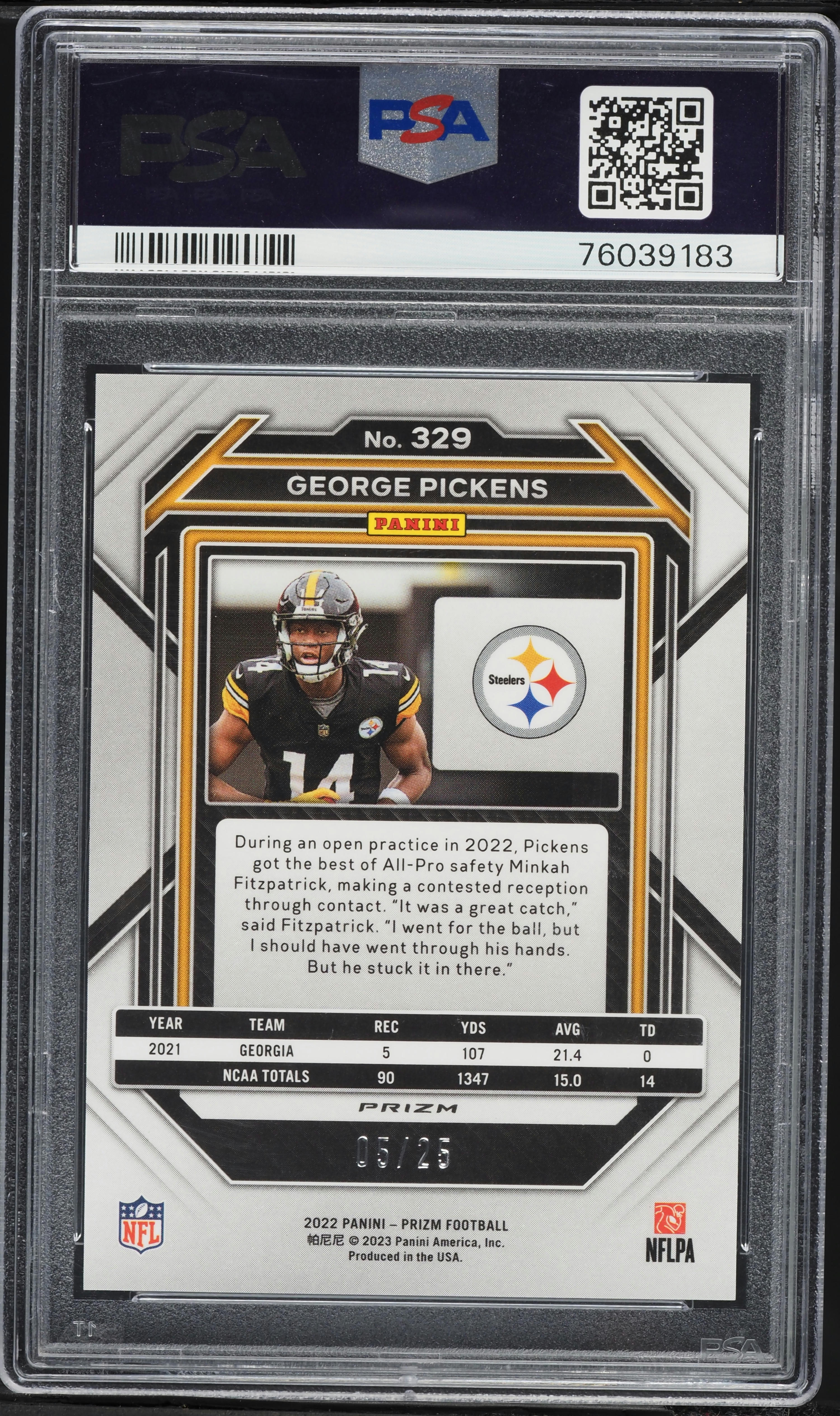 2022 Panini Prizm Navy Camo George Pickens ROOKIE /25 #329 PSA 10