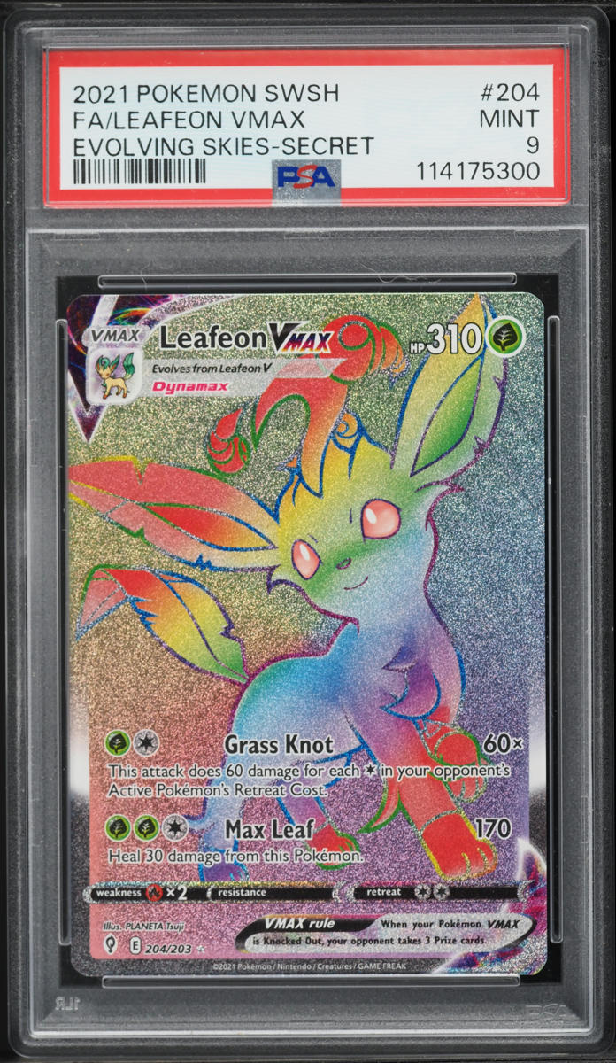 2021 Pokemon Sword & Shield Evolving Skies Rainbow Rare Leafeon VMAX #204  PSA 9 MINT on Fanatics Collect