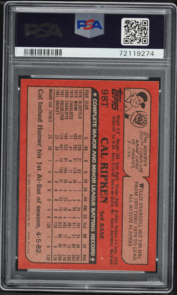 1982 Topps Traded Cal Ripken Jr ROOKIE #98T PSA 9 MINT on Fanatics