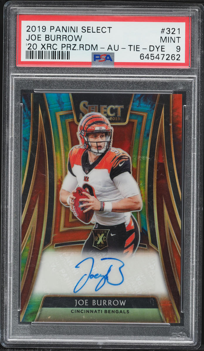 2019 Select '20 XRC Tie-Dye Prizm Joe Burrow ROOKIE AUTO /25 #321 PSA 9 MINT