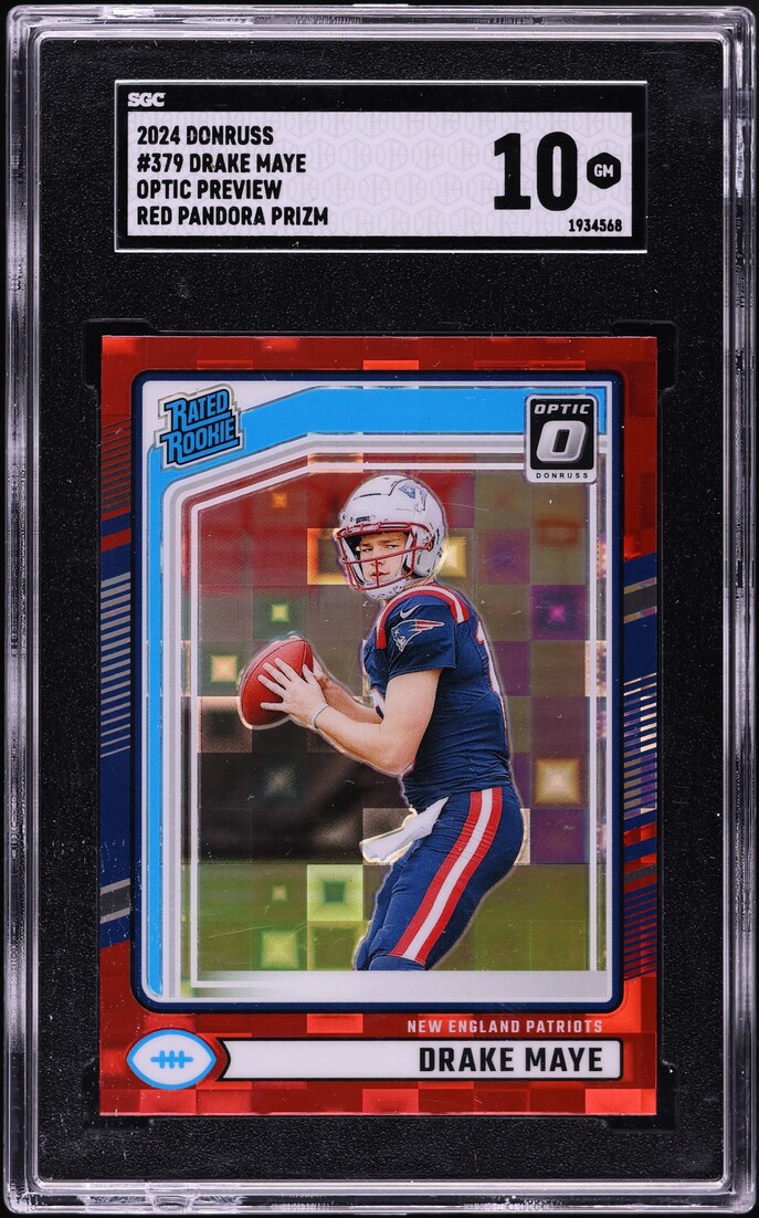 2024 Donruss Optic Preview Red Pandora Prizm Drake Maye ROOKIE #379 SGC 10 GEM MINT