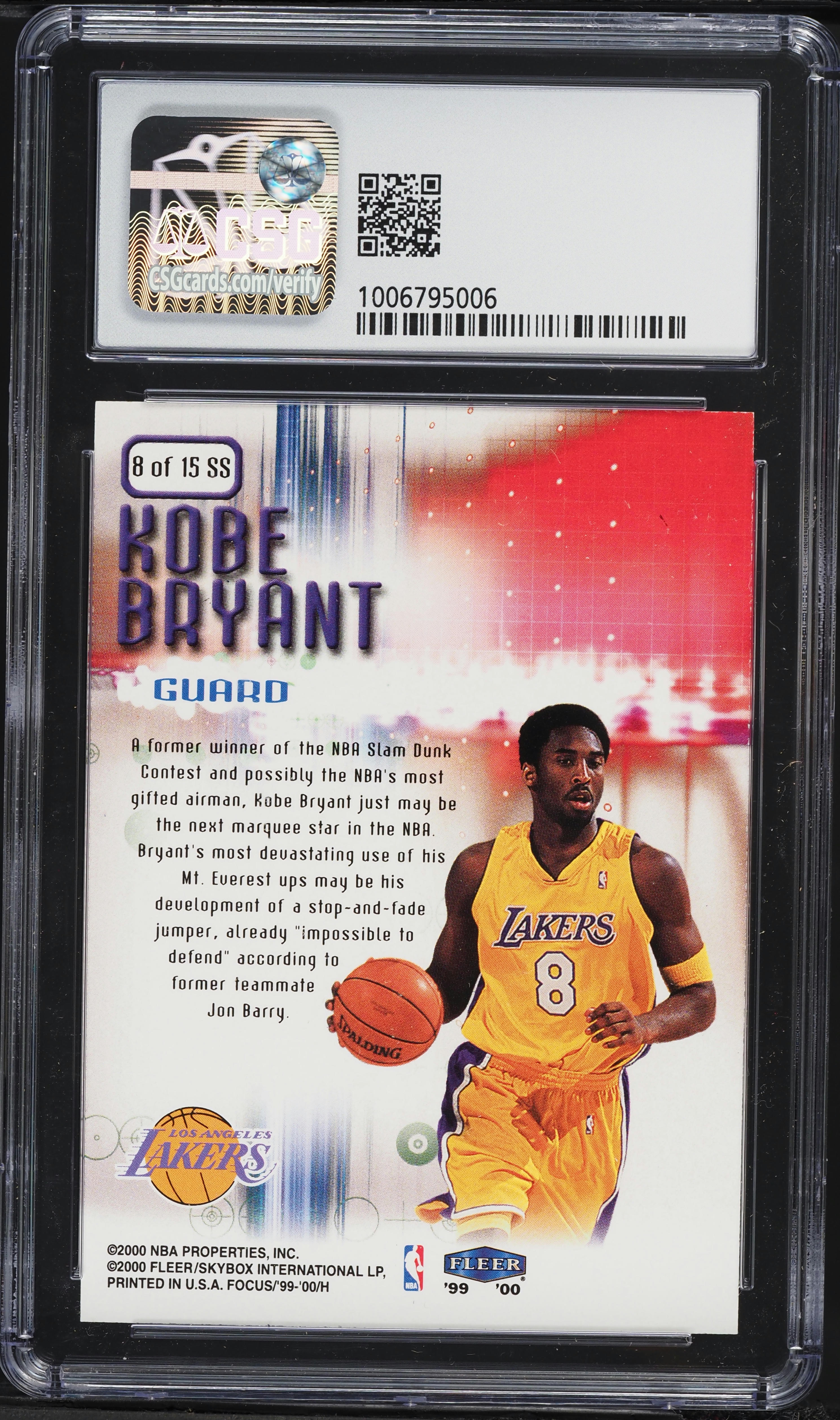 1999 Fleer Focus Soar Subjects Kobe Bryant #8SS CSG 8.5 NM-MT+ on 
