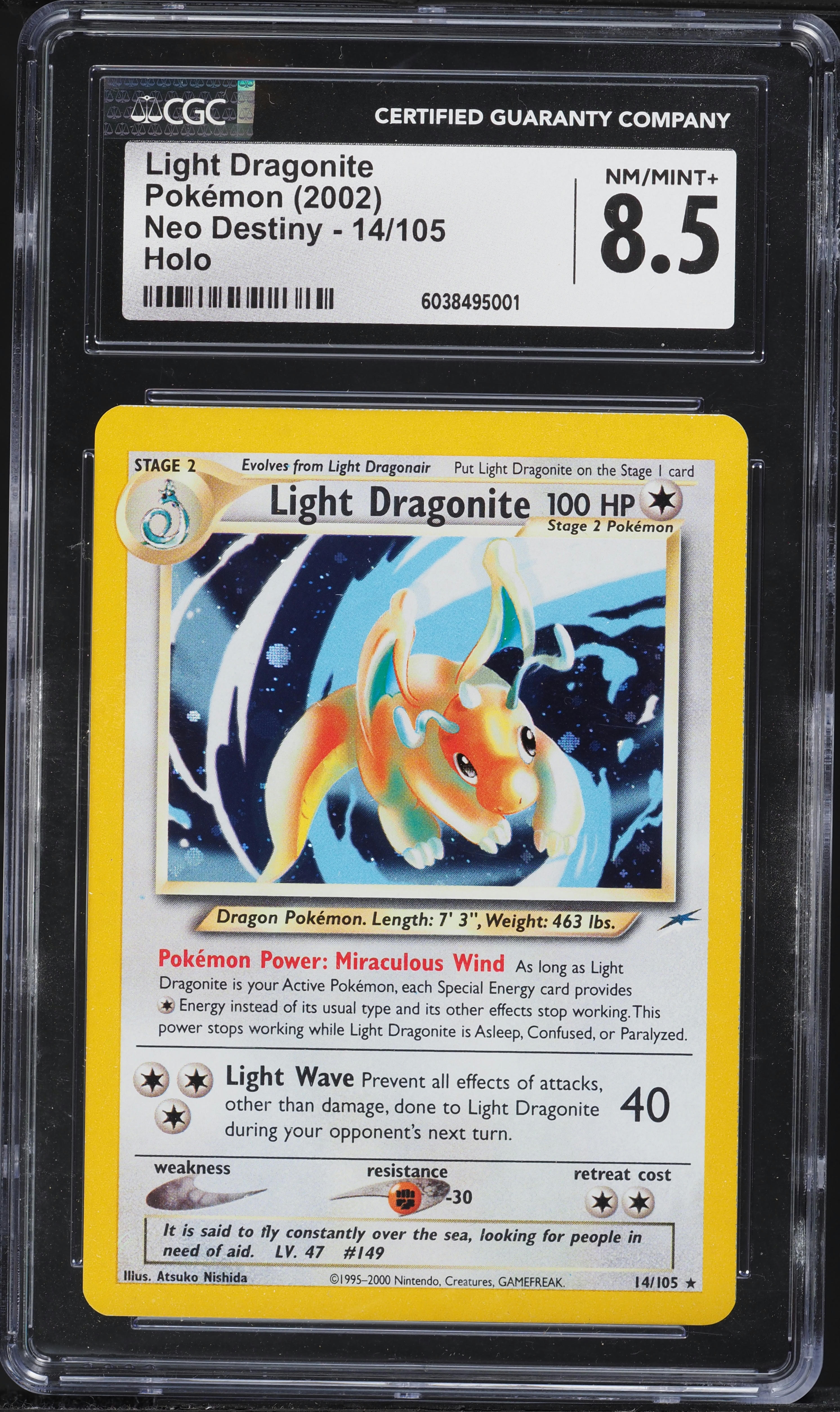 2002 Pokemon Neo Destiny Holo Light Dragonite #14 CGC 8.5 NM-MT+