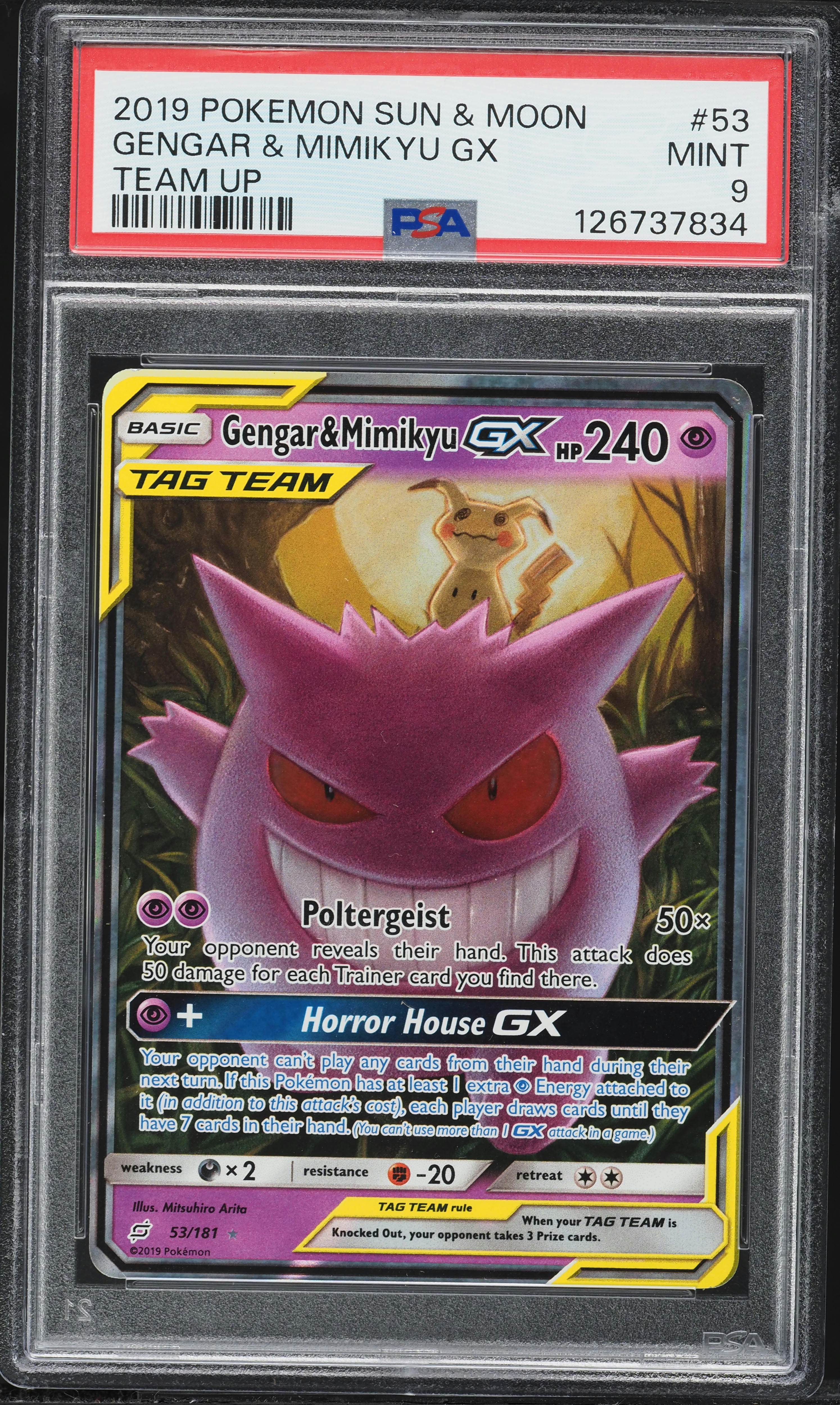 2019 Pokemon Sun & Moon Team Up Gengar & Mimikyu GX #53 PSA 9 MINT