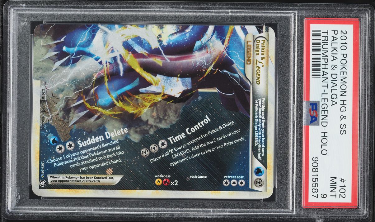 2010 Pokemon HGSS Triumphant Holo Palkia & Dialga Legend #102 PSA 9 MINT