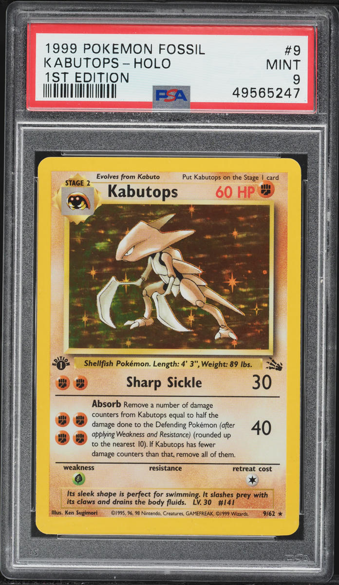 kabutops holographic pokemon card The Mystery of the Fossils Holo Japanese #141 CGC 8 this item offers a spectacular aesthetic for a gallery 1999 Pokemon Fossil 1st Edition